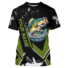 Maxcorners Personalized Largemouth Bass Fishing Jerseys, Black and Green Bass Fishing Tournament Shirts MT2108