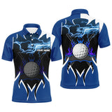 Maxcorners Mens golf polo shirts custom blue lightning thunder flame golf ball team jerseys, golf attire for men