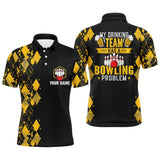 Maxcorners Bowling Funny Yellow Argyle Beer Customized Name 3D Polo Shirt