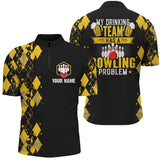 Maxcorners Bowling Funny Yellow Argyle Beer Customized Name 3D Polo Shirt