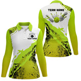 Maxcorners Green grunge Women Bowling shirts Custom Bowling ball and pins Team league Jerseys, gifts for bowlers