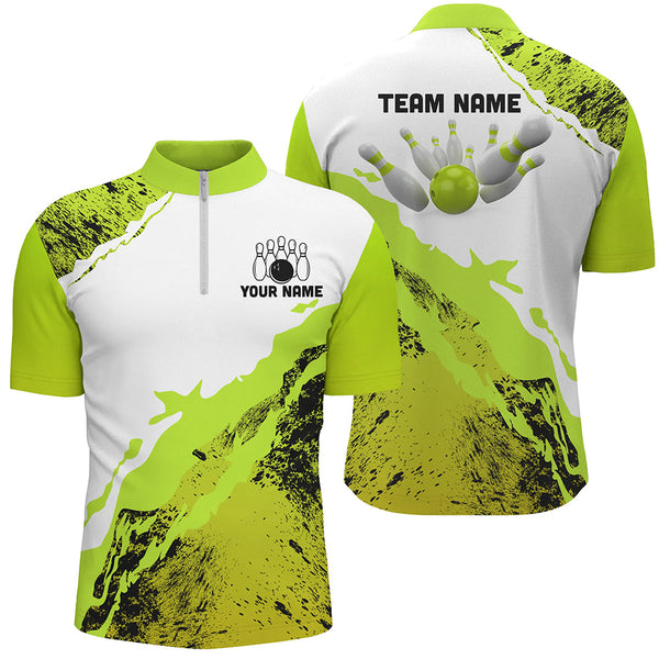 Maxcorners Green Grunge Bowling Jersey Customized Name, Team Name 3D Shirt Unisex