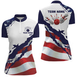 Maxcorners Red, white and blue American Flag Bowling shirts for Women Custom patriotic Bowling Team Jerseys