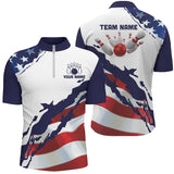 Maxcorners Red, White And Blue American Flag Bowling Jersey Customized Name, Team Name 3D Shirt Unisex