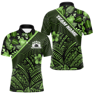 Maxcorners Black and Green tribal pattern Bowling Polo, 1/4 zip Shirts For Men Custom Team Bowling Jerseys
