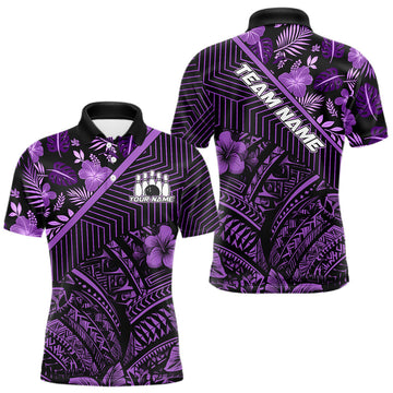 Maxcorners Black and Purple tribal pattern Bowling Polo, 1/4 zip Shirts For Men Custom Team Bowling Jerseys
