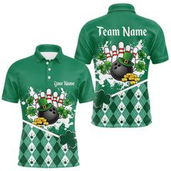 Maxcorners Green argyle pattern St Patrick Bowling Polo, 1/4 zip shirts for Men Custom team bowling jerseys LM1501
