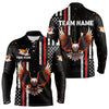Maxcorners Personalized Black American Flag Flame Eagle Bowling Shirts For Men Custom Patriotic Bowling Jerseys