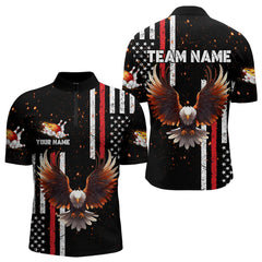 Maxcorners Personalized Black American Flag Flame Eagle Bowling Shirts For Men Custom Patriotic Bowling Jerseys