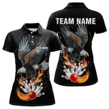 Maxcorners Black Mens Bowling Polo, 1/4 Zip Shirt Custom Flame Eagle Lightning bowling outfit gifts for bowlers LM133 