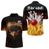 Maxcorners Flame Eagle Mens Bowling Polo, Quarter Zip Shirt Custom team Mens bowling outfit gifts for bowlers LM133