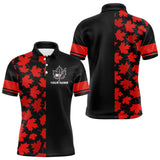 Maxcorners Black and Red maple leaf pattern Men golf polo shirts Custom Canadian Flag patriotic mens golf top LM3006