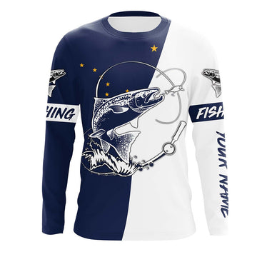 Maxcorners Salmon fishing in Alaska flag patriotic Custom name fishing jerseys | Long sleeve, Long Sleeve Hooded LM0201