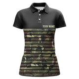 Maxcorners Green Golf Camo Black Womens Golf Polo Shirts Custom Name Golf Tops For Ladies