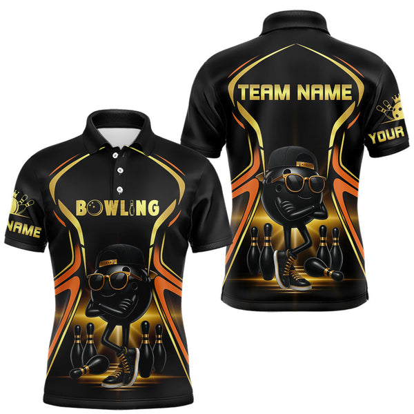 Maxcorners Black and Gold Funny bowling ball and pins Bowling shirts for Men Custom cool bowling team jerseys MT707