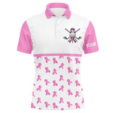 Maxcorners Pink ribbons pattern Mens golf polo shirts custom breast cancer awareness month shirts men golf outfit