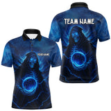 Maxcorners Blue Thunder Lightning Skull Reaper Bowling Shirts For Men Custom Team Bowling Jerseys For Bowlers TU1509
