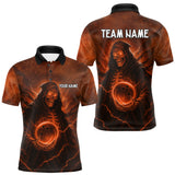 Maxcorners Orange Thunder Lightning Skull Reaper Bowling Shirts For Men Custom Halloween Team Bowling Jerseys TU1509