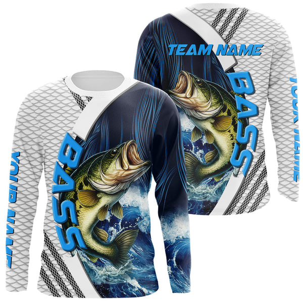 Maxcorners Blue and White Camo Largemouth Bass fishing Custom name sun protection Bass fishing team jerseys LM0607