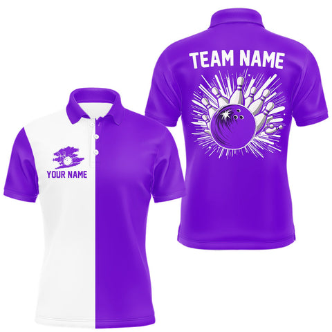 Maxcorners Purple and white Retro Bowling shirts For Men Custom team bowling jerseys gift for Bowlers TU2606