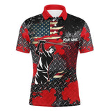 Maxcorners Red metal pattern American Flag Men golf polo shirts custom patriotic team golf shirts, golf gifts