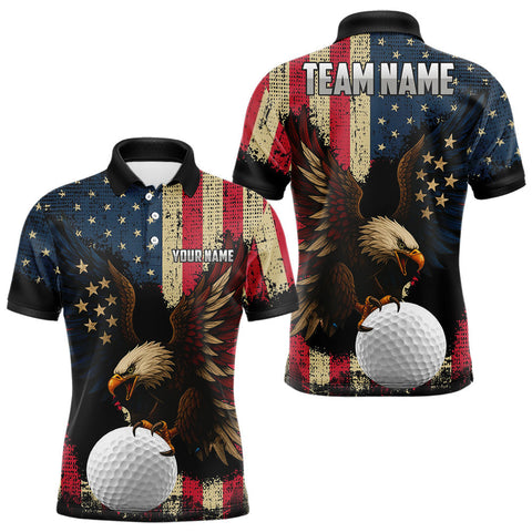 Maxcorners Vintage American Flag Eagle Mens Golf Polo Shirt Custom Patriotic Retro Team golf attire for men LM1708