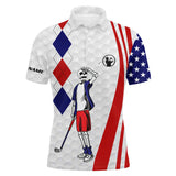 Maxcorner Customized Name American Flag Golf Skull Patriotic 3D Polo Shirt