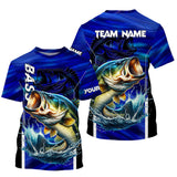 Maxcorners Largemouth Bass Fishing Custom long sleeve performance fishing shirts, team fishing shirt | Blue MT2108