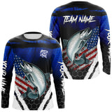 Maxcorners Salmon fishing American Flag Custom patriotic long sleeve team Salmon fishing shirts | Blue LM1809