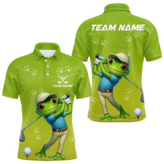 Maxcorners Funny Frog Golf polo shirt for men Custom Green mens golf top, personalized golf gifts