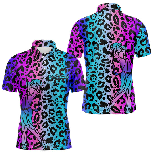 Maxcorners Neon Blue And Purple Leopard Pattern Mens And Women Golf Polo Shirts Custom Mens Golf Tops, Unique Golf Gifts