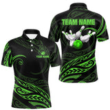 Maxcorners Black and Green Tribal Pattern Bowling Polo, Quarter Zip shirts For Men Custom Team Bowling Jerseys LM1708
