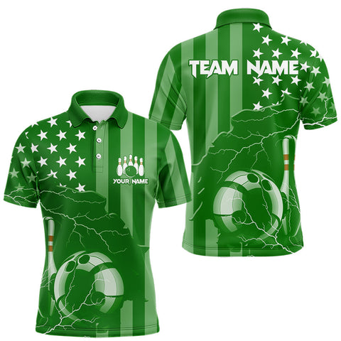 Maxcorners Personalized Green American flag Lightning thunder Custom Bowling Team Shirts For Mens Bowling Jersey LM1708
