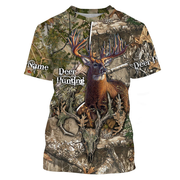 Maxcorners Custom Name Deer Hunting Camo Hunting Clothes Skull 3D All Over Printed Clothes