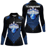 Maxcorners Black and Blue Women Bowling Polo, Quarter zip shirts Custom Team Bowling Jerseys, Bowling uniforms