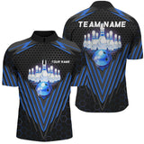 Maxcorners Black and Blue Mens Bowling Polo, Quarter zip shirts Custom Team Bowling Jerseys, Bowling uniforms