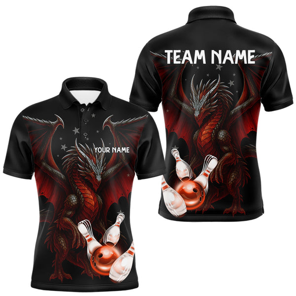 Maxcorners Custom Black And Red Dragon Bowling Shirts For Men, Team Bowling League Shirts MT1511