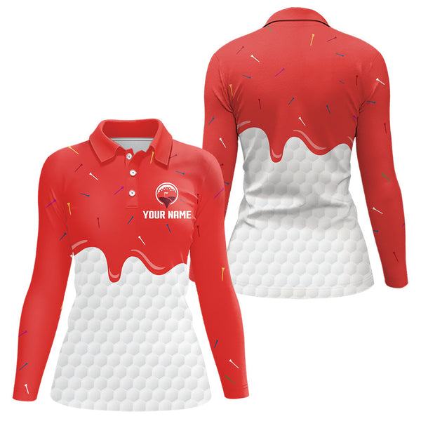 Maxcorners Mens golf polo shirts custom red Ice Cream Melting On Golf Ball, golf gifts for mensMT0306