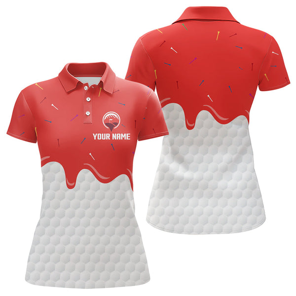 Maxcorners Mens golf polo shirts custom red Ice Cream Melting On Golf Ball, golf gifts for mensMT0306
