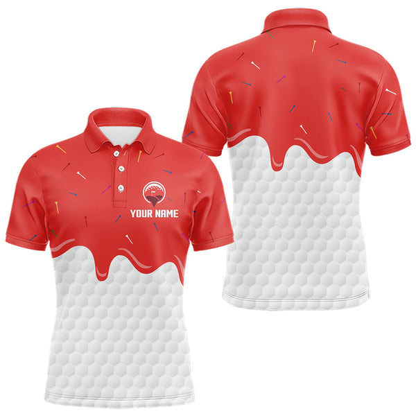 Maxcorners Mens golf polo shirts custom red Ice Cream Melting On Golf Ball, golf gifts for mensMT0306