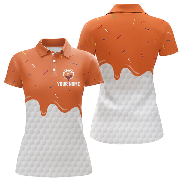 Maxcorners Mens golf polo shirts custom orange Ice Cream Melting On Golf Ball, golf gifts for mensMT0306