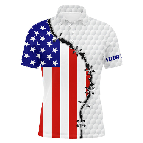 Maxcorner Customized Name American Flag White Golf Ball Skin Pattern 3D Polo Shirt