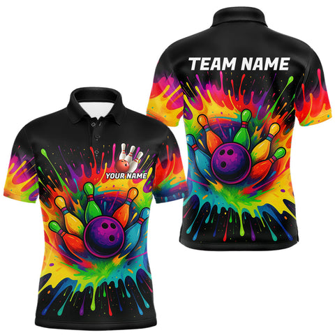 Maxcorners Colorful bowling jerseys Bowling Polo, 1/4 Zip Shirt for Men Custom Bowling Team shirts for bowlers TU1609