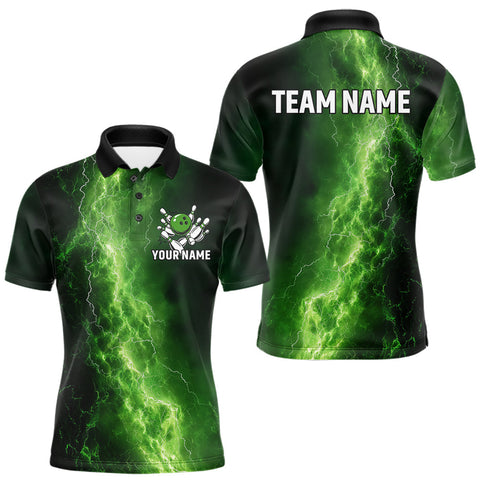 Maxcorners Men's Bowling Shirts Custom Green Lightning Thunder Bowling Team Jersey, gift for team Bowlers MT1810