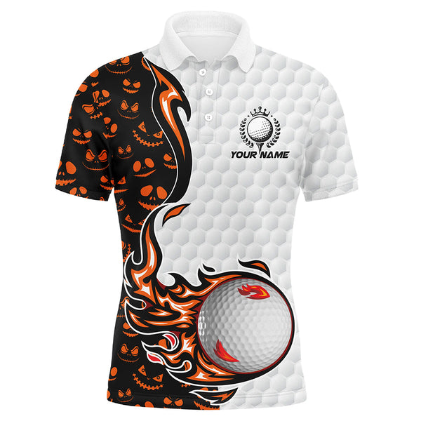 Maxcorners Golf Halloween Pattern Orange  Customized Name 3D Polo Shirt Unisex