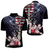 Maxcorners American Flag Panther Bowling Polo, Quarter Zip Shirts for Men Custom patriotic Team Bowling jerseys LM2007