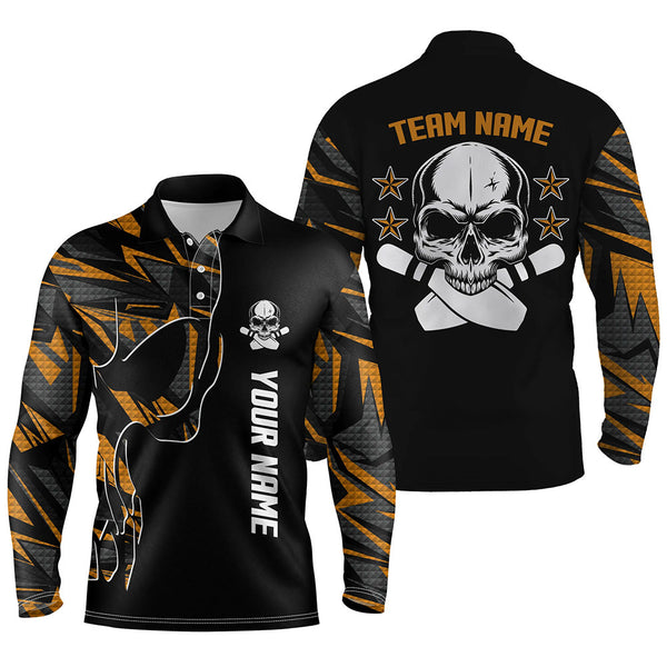 Maxcorners Orange Camo Black Bowling Skull Customized Name And Team Name 3D Shirt