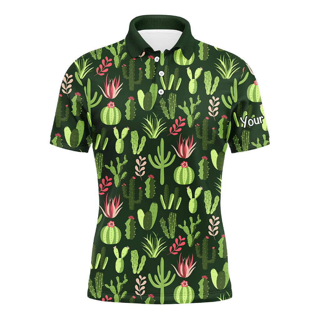 Maxcorners Personalized Colorful cactus pattern mens golf polo shirts custom cactus golf shirt, golfer gifts