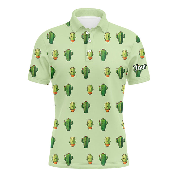 Maxcorners Personalized Green Cactus In Pot pattern mens golf polo shirts custom cactus golf shirt, golfer gifts