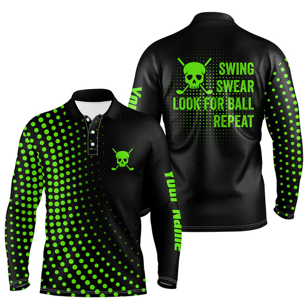 Maxcorners Funny Men golf polo shirt custom swing swear look for ball repeat dot pattern skull golf shirt | Green